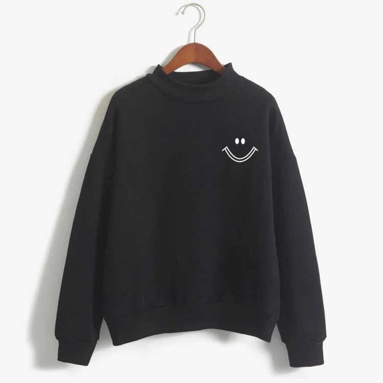  New Candy-Colored Sweatshirt Women Autumn Winter Long-Sleeved Turtleneck Hoodies 2017 Fashion Smile