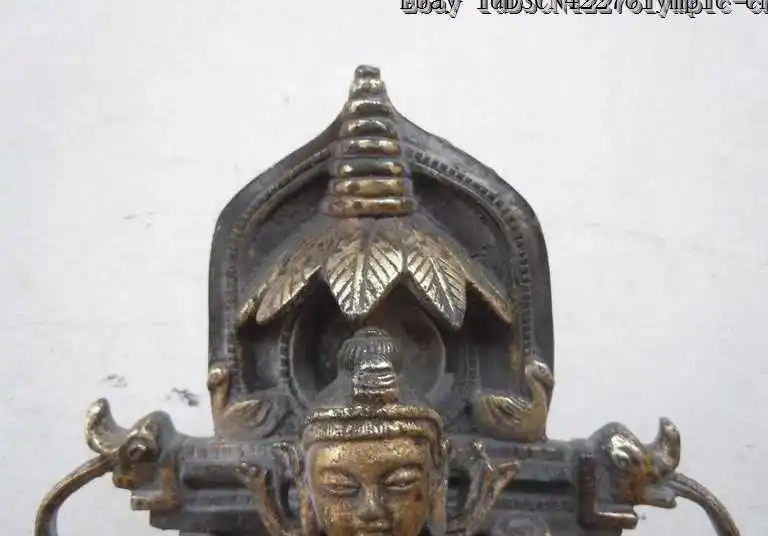 

11" China bronze gild carved two boys and Kwan-yin Bodhisattva sculpture Statue