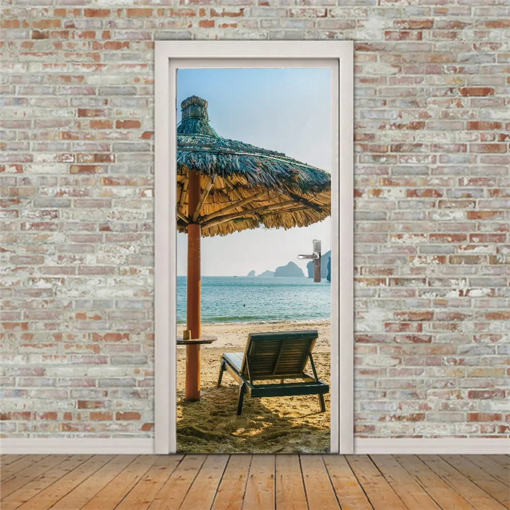 ПВХ самоклеющиеся DIY двери стикер окна Sandy beaseasнакидка 3D узор Обои фреска гостиная спальня двери украшения