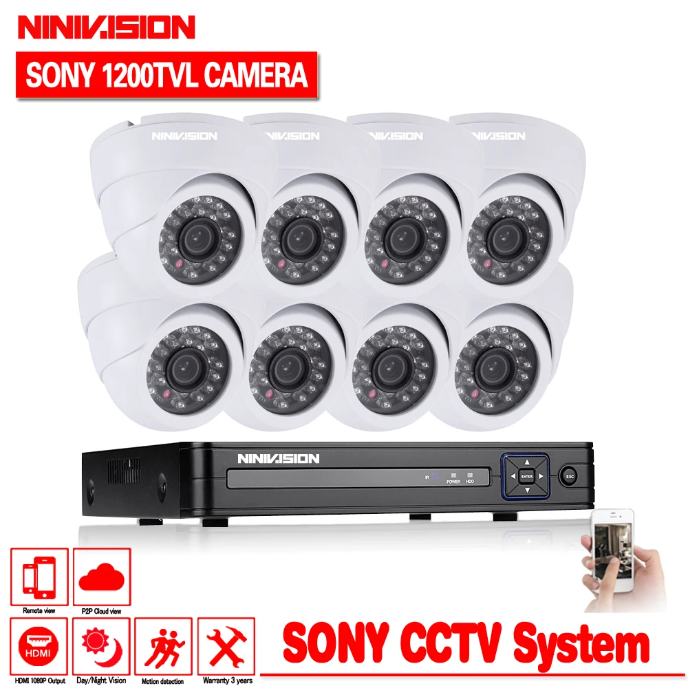 8CH CCTV Системы 8CH 1080 P DVR 8 шт. 1200TVL CCD 1.0MP ИК Крытый открытый купольных Камера охранных системы наблюдения Наборы
