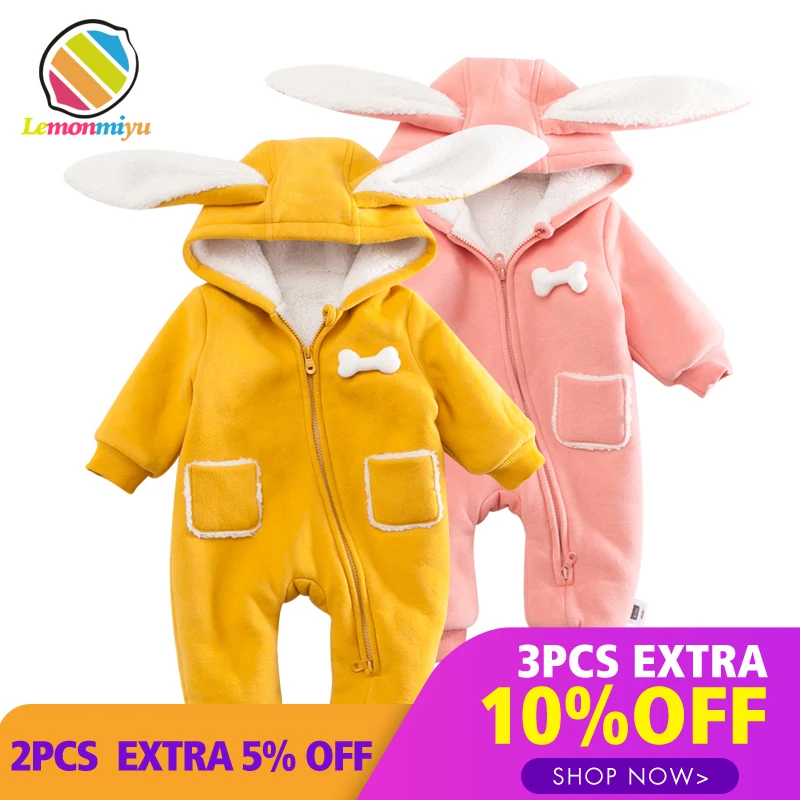 

Lemonmiyu Baby Fleece Winter Rompers Cartoon Print Cotton Full Zipper Hooded Newborn Animal Jumpsuits Infants Cute Dog Outwear
