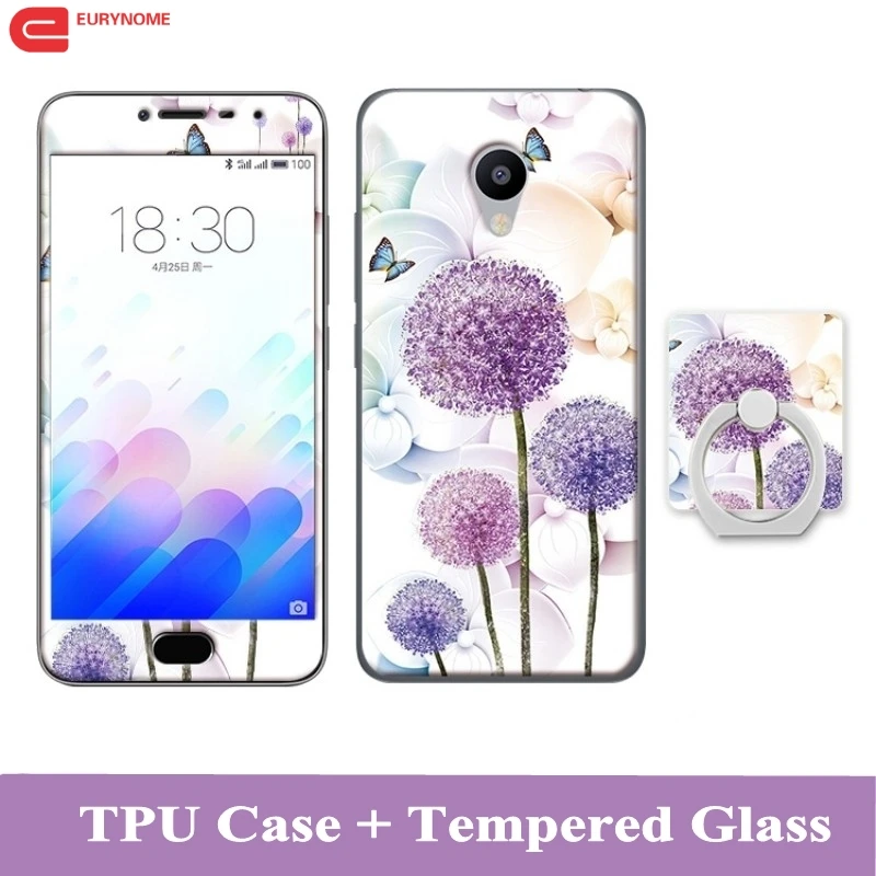 

3D Cartoon Case For Meizu M3 M3s Mini Tempered Glass Film Finger Ring TPU Kickstand Patterned Cover for Meizu M3 M3s Case