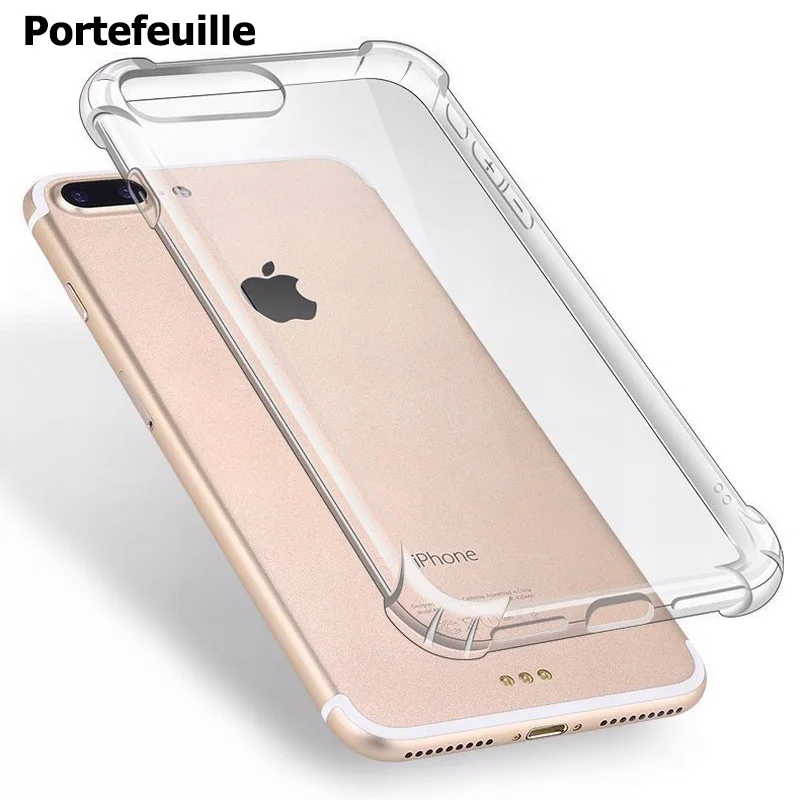 Чехол Portefeuille для iPhone X прозрачный силиконовый ударопрочный чехол телефона 7 Plus 8 6