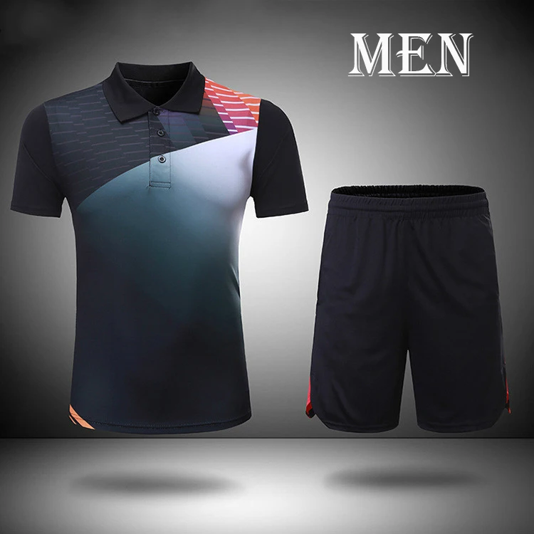 Новинка, спортивная одежда для бадминтона, футболка, одежда, полиэстер, быстросохнущие спортивные шорты для настольного тенниса, теннисная рубашка, Джерси, мужской костюм - Цвет: Men Black Suit