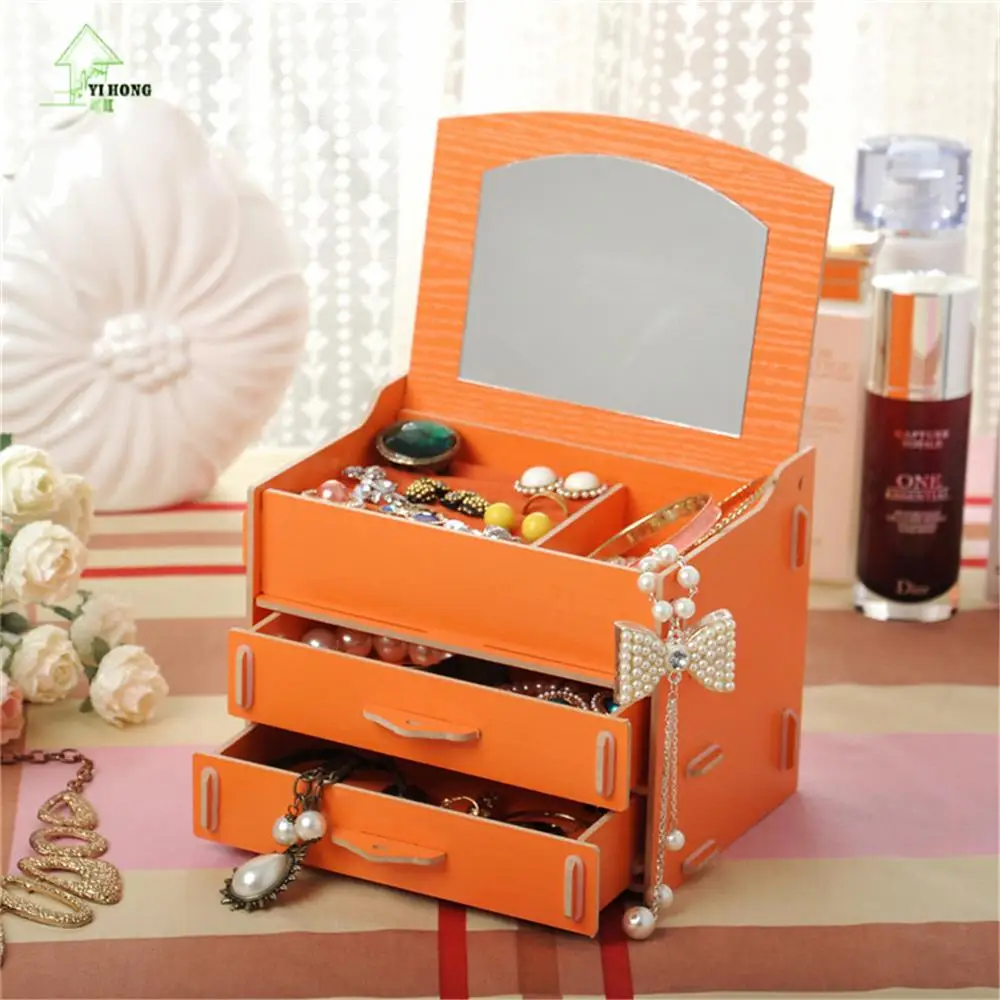 YIHONG Diy Wooden Cosmetic Storage Box Multi function Office Desktop