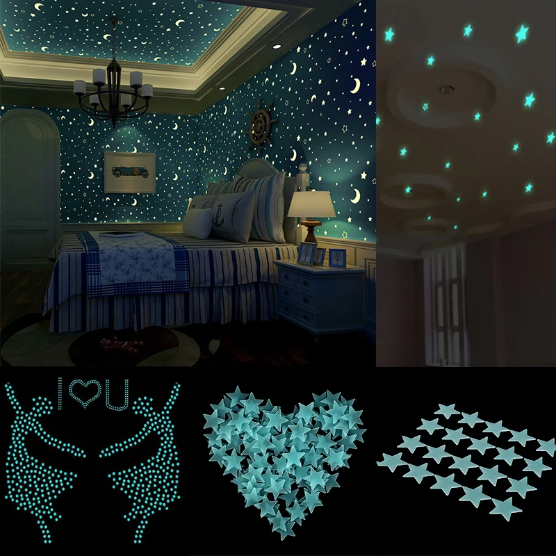 

80pcs / lot Glow Wall Stickers Decal Baby Kids Bedroom Home Decor Bright Color Stars Fluorescent 4 colors