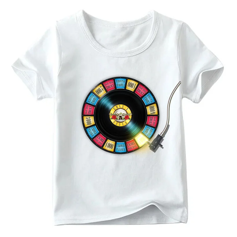 Детская футболка с принтом рок-группы «пистолет N Roses» летняя детская верхняя одежда с музыкальным рисунком в стиле хип-хоп одежда с черепом для маленьких мальчиков и девочек HKP5196