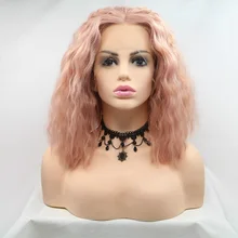 Sylvia розовое золото розовый волосы глубоко парики волны Розовый Синтетический Синтетические волосы на кружеве парики термостойкого волокна короткий боб парики для девочек парик