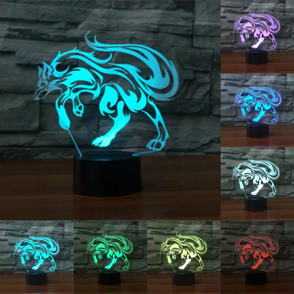 

Acrylic 3D light 7 Color Changing USB charge touch sensor Wolf lamp LED night light for Decor table lamp nightlight IY803938