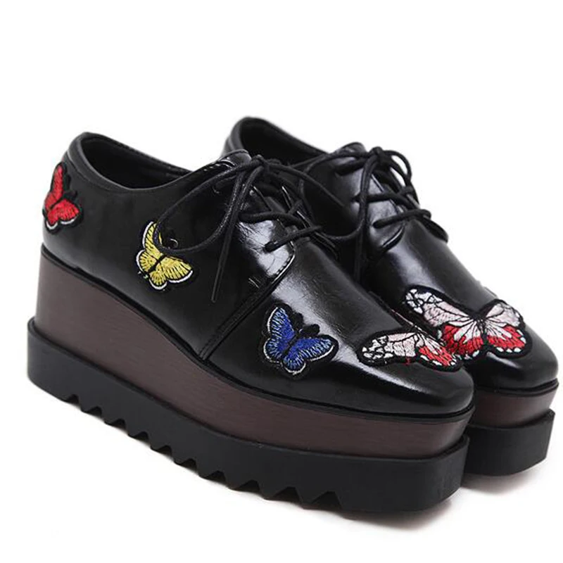 

Tangnest Embroider Oxfords Women Platform Wedges Fashion New Spring Pumps Causal Shoes Woman Ladies Lace-up Heels XWD6518