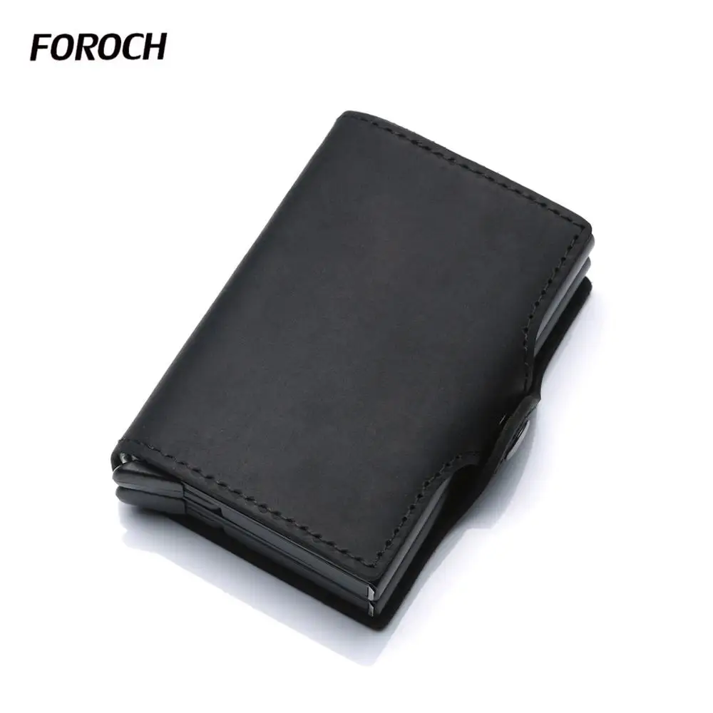 

FOROCH Rfid Mini Leather Men Wallets Vintage Slim Male Magic Metal Wallets Small Purse Card Holder Bifold Money Bag 657