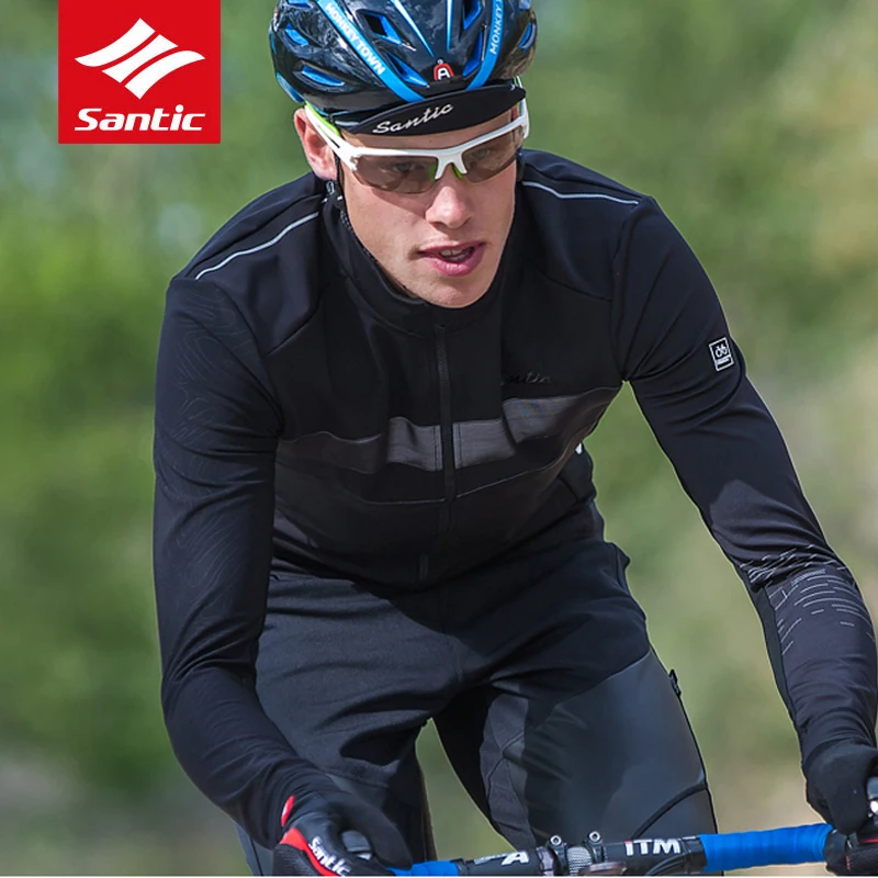 SanticMenCyclingJacketThermalFleeceLongSleeveCyclingClothing