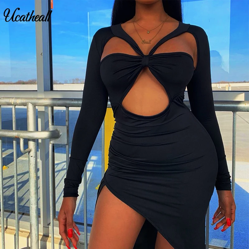 

Women Bodycon Sexy Summer Dress Hollow Out Party Club Dress Bandage Long Sleeve Cut Out Dresses Party Club Vestidos Vestidos