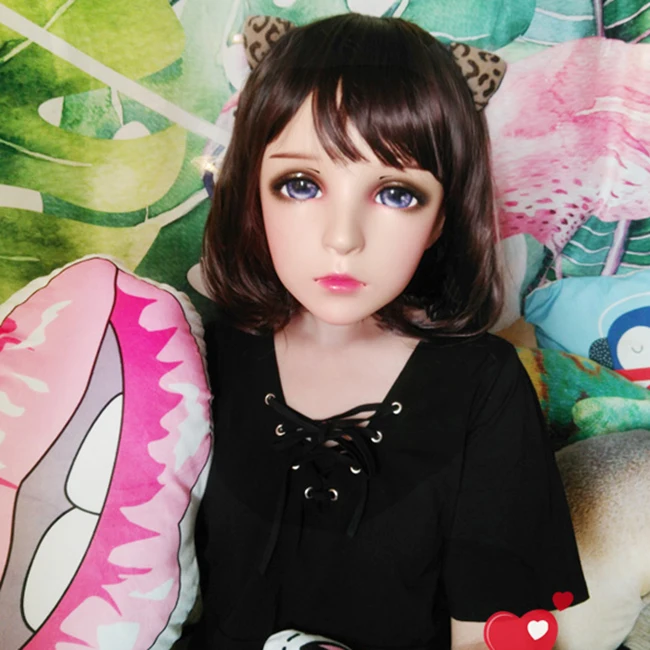 (Feng 03) Женская милая девочка резиновая полуголовая маска кигуруми с BJD глазами
