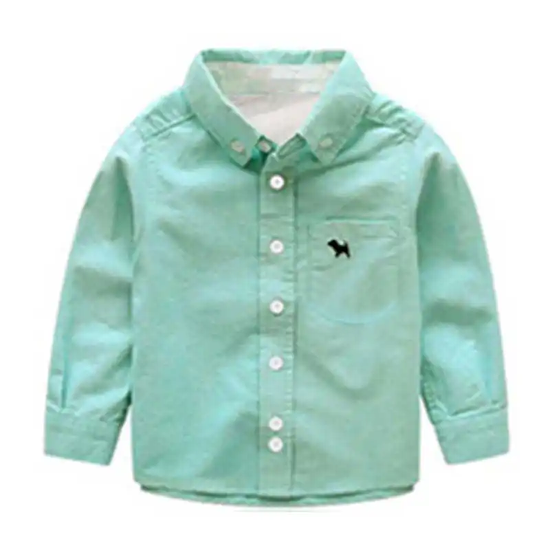 Детская рубашка, хлопковая детская одежда с длинными рукавами на осень и зиму, бархатная рубашка, Детская рубашка со стоячим воротником - Цвет: Green