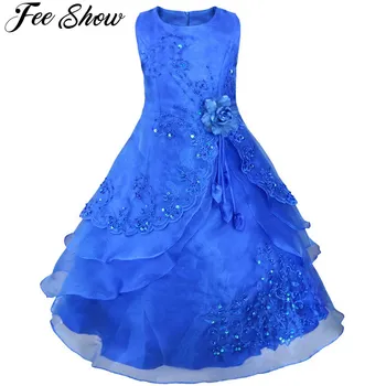 

Kids Flower Girls Dress Embroidered Pageant Party Wedding Bridesmaid Ball Gown Prom Princess Formal Occassion Long Dress 4-14Y