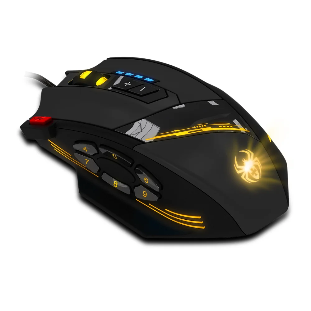 ZELOTES игровой Мышь C 12 программируемых кнопок светодиодный оптический USB мышей 4000