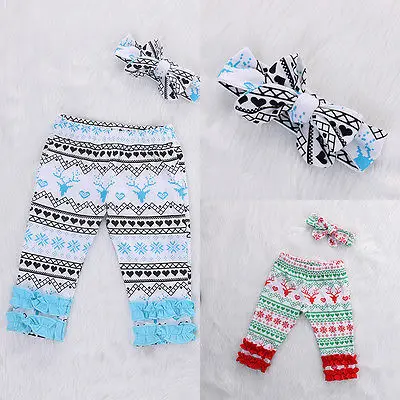 

2pcs suit !! XMAS Toddler Infant Newborn Baby Girls Deer Ruffles Pants+Headband Outfit Set