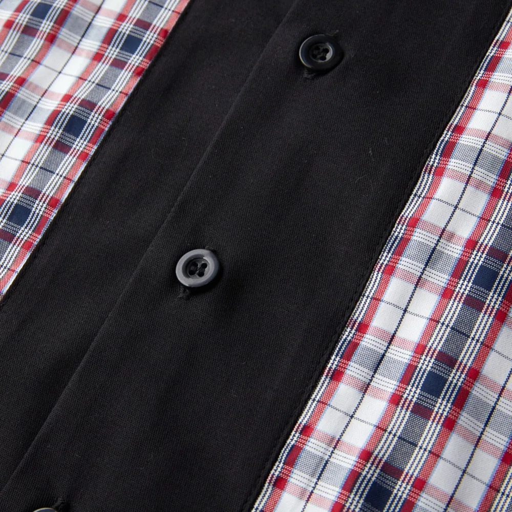 Brand Patchwork Plaid Shirts Men's Blouse Short Sleeve Casual Button Down Shirts Camiseta Retro Hombre Bowling Dress Male Shirts (6)