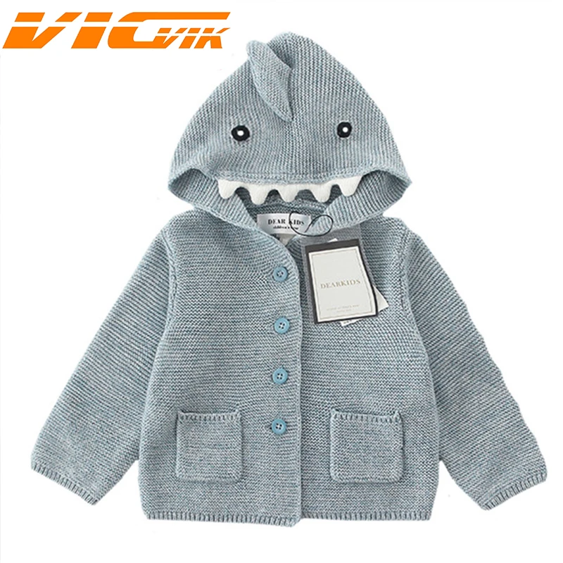 Кардиган для маленьких девочек; вязаные свитера для мальчиков; куртки для мальчиков с рисунком акулы; Детское пальто с капюшоном и длинными рукавами; свитер; Одежда для девочек