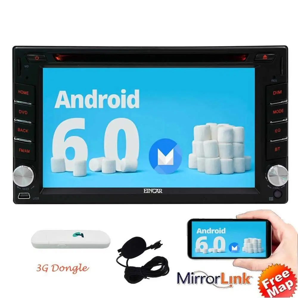 

3g Android 6.0 Car Stereo 2 Din In Dash 3g GPS Navigation Radio Touch Screen Vehicle 3g DVD Player with Bluetooth WiFi 3G Dongle
