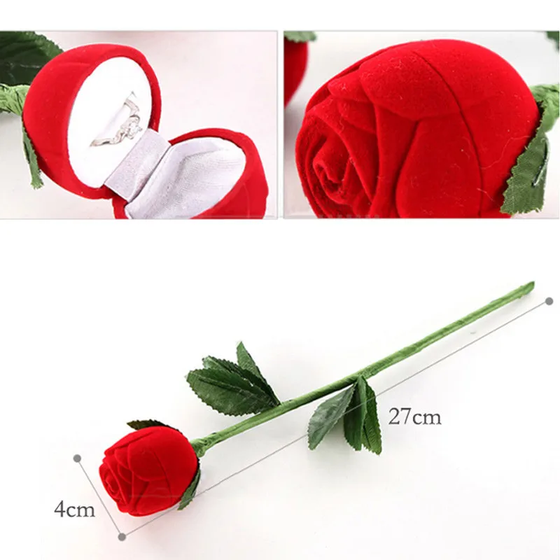 

Fashional Romantic Red Rose Engagement Wedding Ring small cosemtic bags Earrings Jewelry Gift bag case