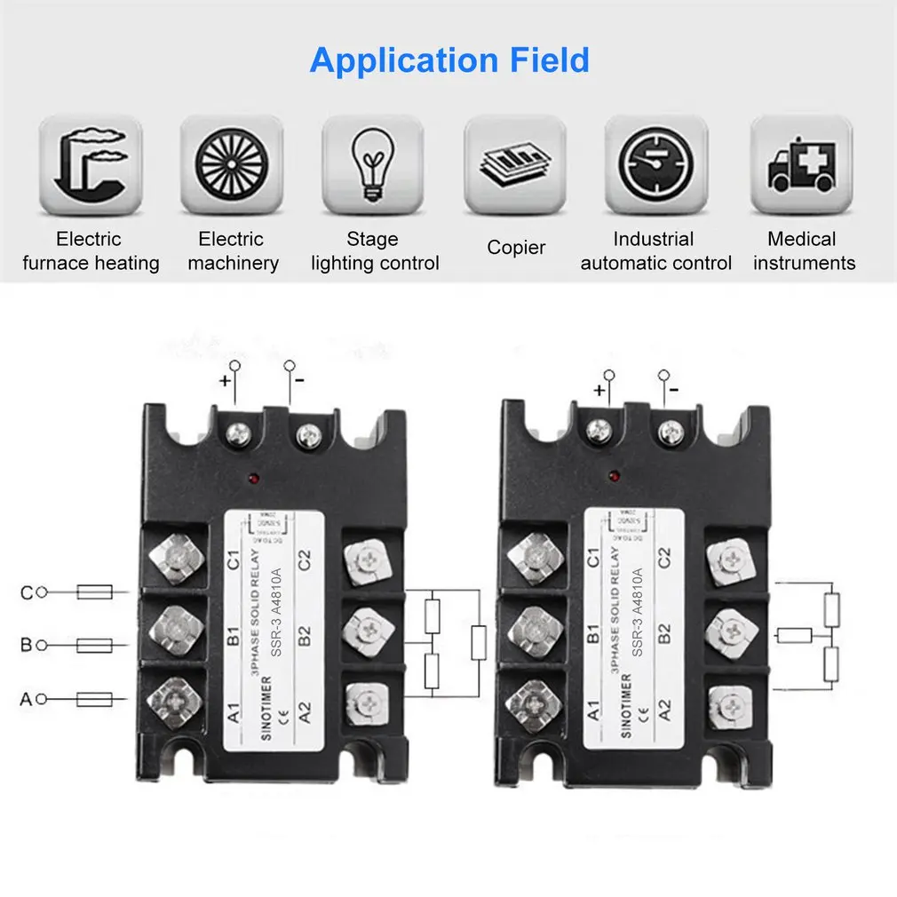 Твердотельные реле AC-AC SSR-3A4810A 25A 40A 60A 80A 100A 90-280VAC до 30-480VAC нагрузки три фазы для контроля температуры