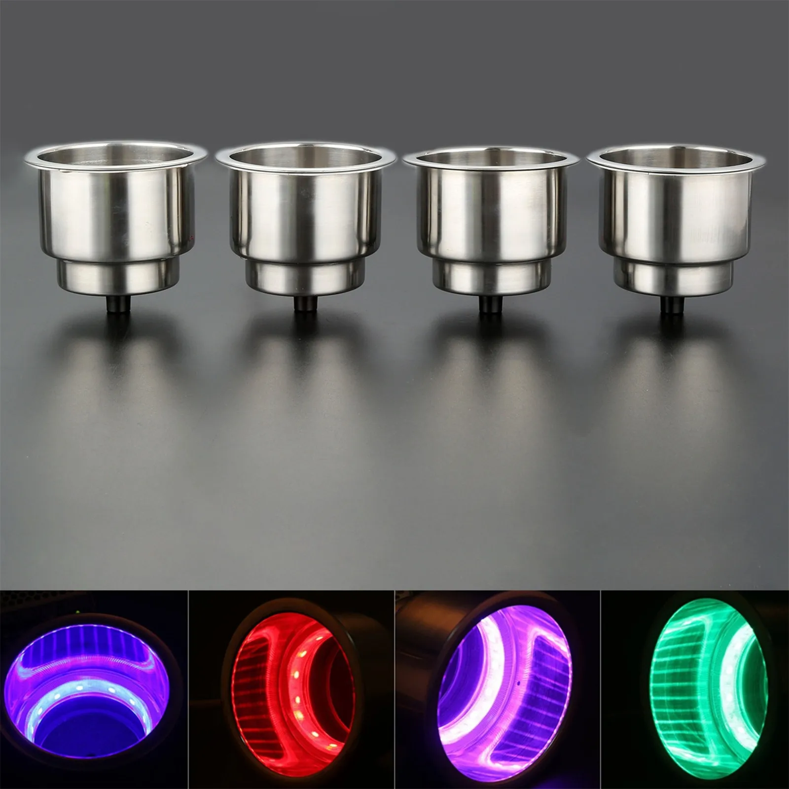 New Arrival 2PCS Green 8LED/'s 316 Stainless Steel Marine Boat Cup Drink Holder