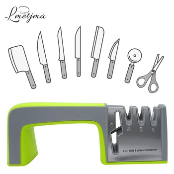 

LMETJMA 4 in 1 Multifunctional Knife Sharpener Manual 3 Stage Knife Scissor Sharpener Kitchen Knives Sharpening Tools KC0195