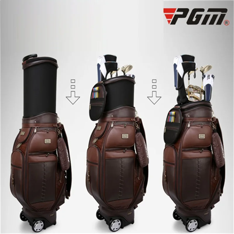

Pgm Men's Genuine Leather Waterproof Golf Standard Bag Retractable Travelling Aviation Bag Golf Carry Bag Holds 13 Clubs D0482