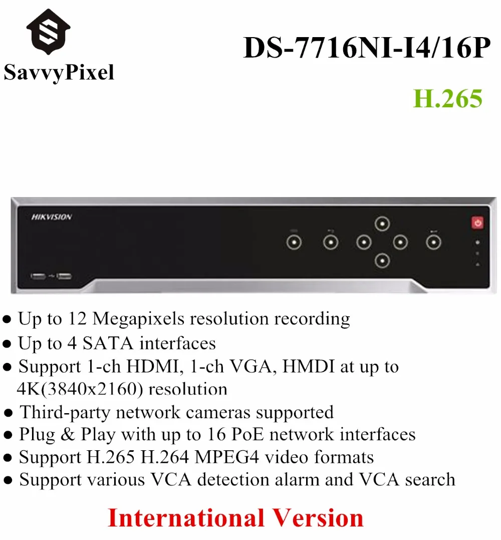 In Stock HiK Original English Version DS 7716NI I4 16P 6CH NVR with 4 SATA and