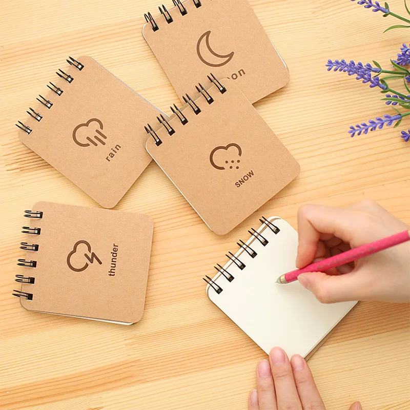 

Korean Kawaii Weather Memo Pad Cow Portable Kraft Paper Notebook Agendas Filofax Spiral Planner Diary Notepad School Stationary