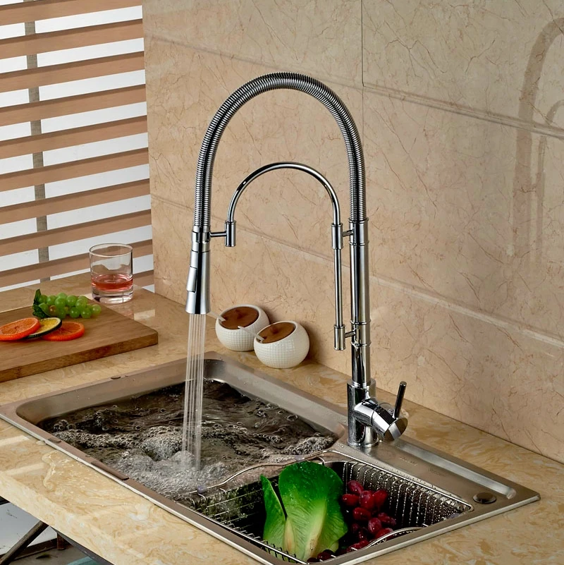 

Pull Down Spout Tap Chrome Finish Kitchen Faucet Single Lever One Hole Mixer Kitchen Faucet