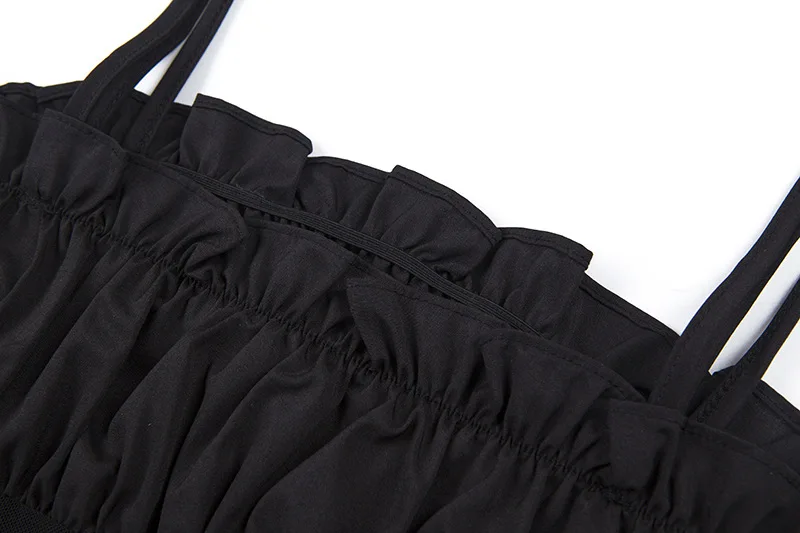 Hugcitar spaghetti straps mesh patchwork ruffles sexy camis 2019 summer women fashion party club streetwear solid crop tops