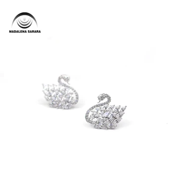 

MADALENA SARARA AAA Cubic Zirconia Inlaid Pave Setting Crystal High Polishment Girl Earrings Swan Style