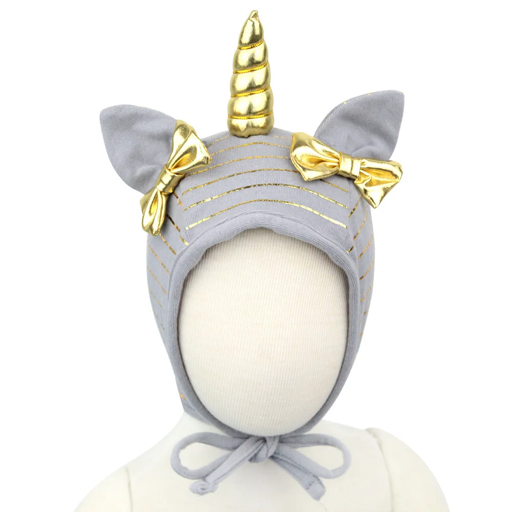 Тип детского головного Unicorn шапки с бантом chapeau шапка для новорожденных Для девочек кепки шапки бини шапки зимняя вязаная шапка - Цвет: gray