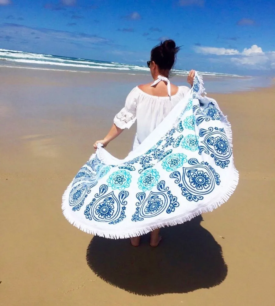 Us 2433 Sleepwish Round Beach Towel Colored Geometric Microfiber Summer Towels With Tassels Microfiber 150cm Serviette De Plage In Bath Towels From