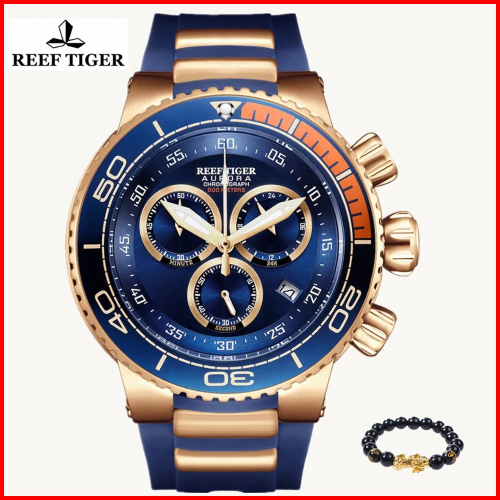 

Reef Tiger/RT Top Brand Luxury Blue Sport Watch for Men Rose Gold Waterproof Watches Rubber Strap Relogio Masculino RGA3168