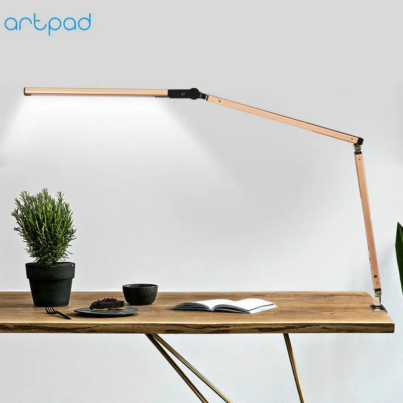 Online Ahorro de energía moderna LED lámpara de escritorio con abrazadera Dimmer Swing brazo largo Oficina estudio, escritorio luz Mesa luminaria
