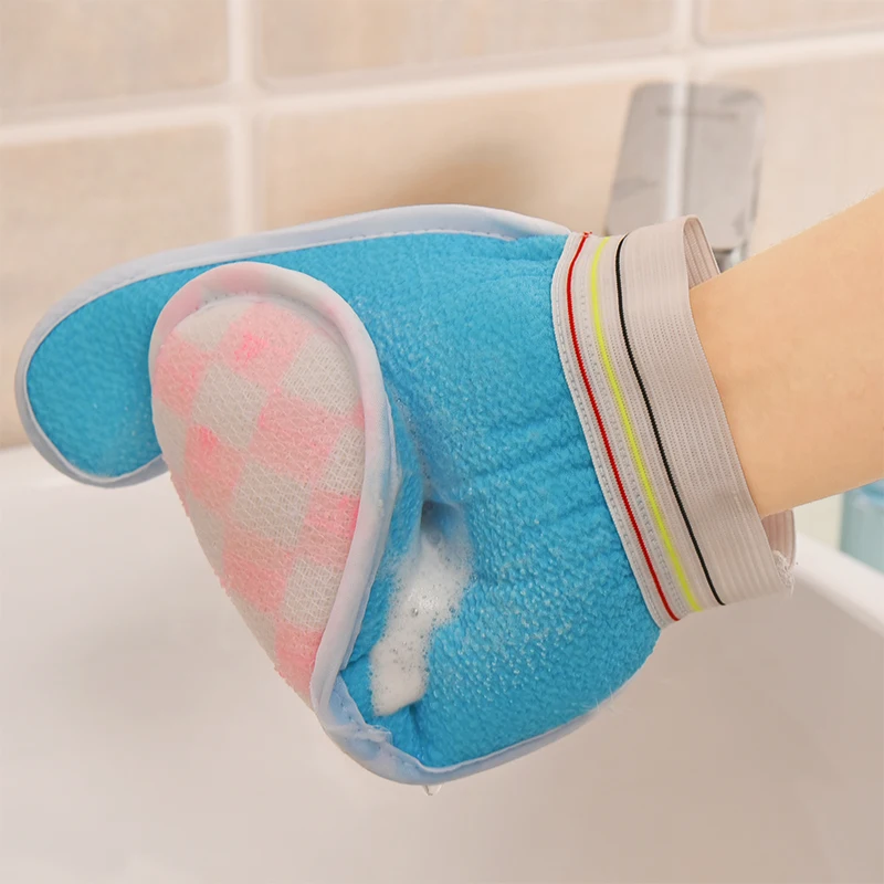 4PS Shower Gloves Exfoliating Wash Skin Spa Bath Gloves Foam Bath Skid