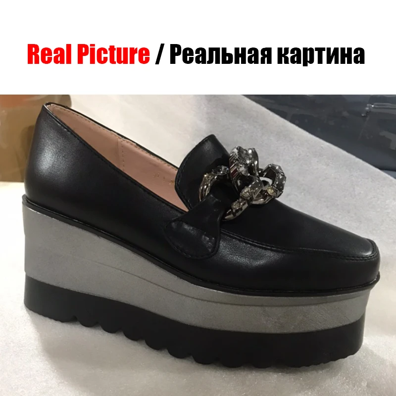 Женские туфли на танкетке DoraTasia черные высоком каблуке без застежки с квадратным