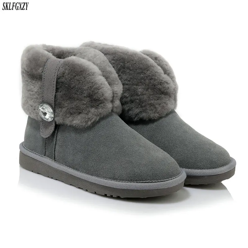

SKLFCXZY Fashionable winter pure wool warm 100% genuine leather snow boots warm womens boots comfortable women's shoes size34-43