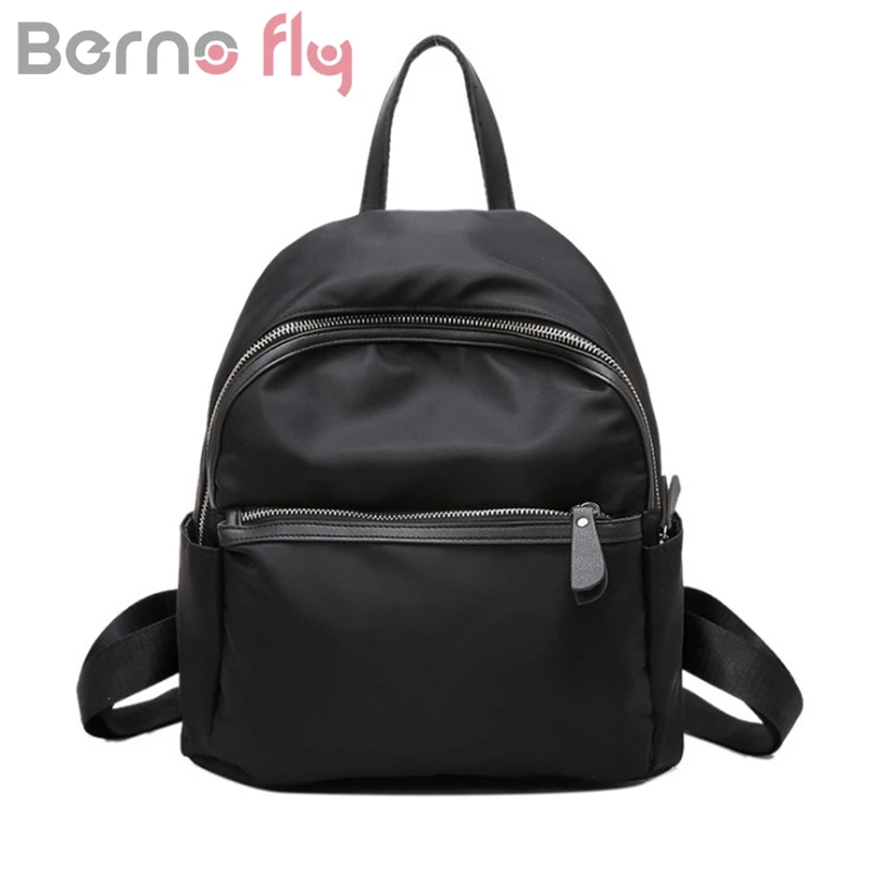 

Berno Fly Brand Small Waterproof Nylon Women Backpack Fashion Black Shoulder Back Bag Preppy Style Backpacks for Teenage Girls