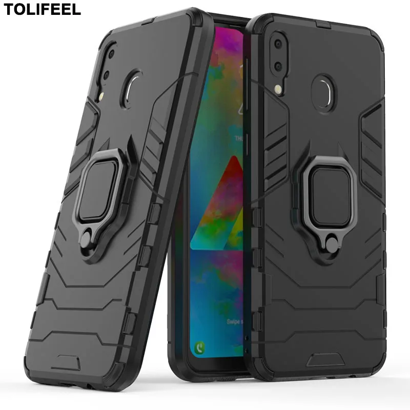 Silicone Phone Case For Samsung Galaxy M20 Armor Back Shockproof Cover M 20 Magnetic Finger Ring Holder |