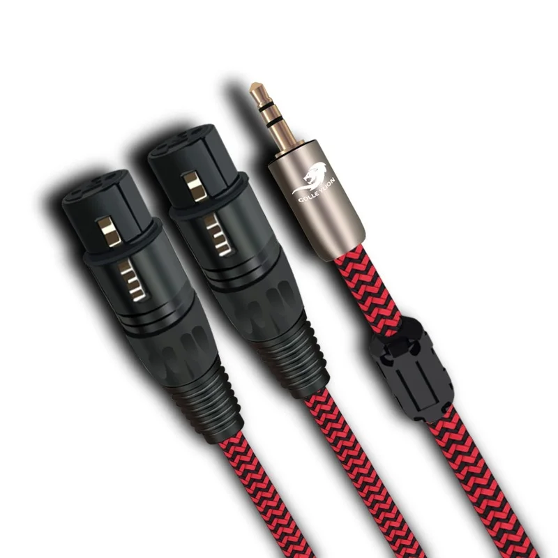 Goedkoop Stereo 3.5mm Man Dual XLR Vrouwelijke 3 Pin Plug Audiokabel voor iPhone iPod Mixer Console Versterker Luidsprekerkabel 1 m 2 m 3 m 5 m