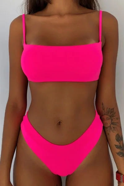 2023 Sexy Pink Bikinis Solid Black Bikini Set White Hot Sale Padded High  Waist Swimsuit Women Swimwear Bandeau Bathing Suits XXL