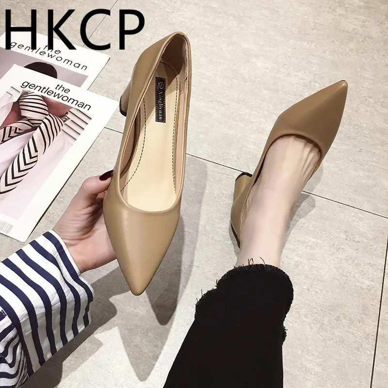 

HKCP single shoes female spring thick with han edition, 2019 new autumn light mouth joker with black low heels in spring C109