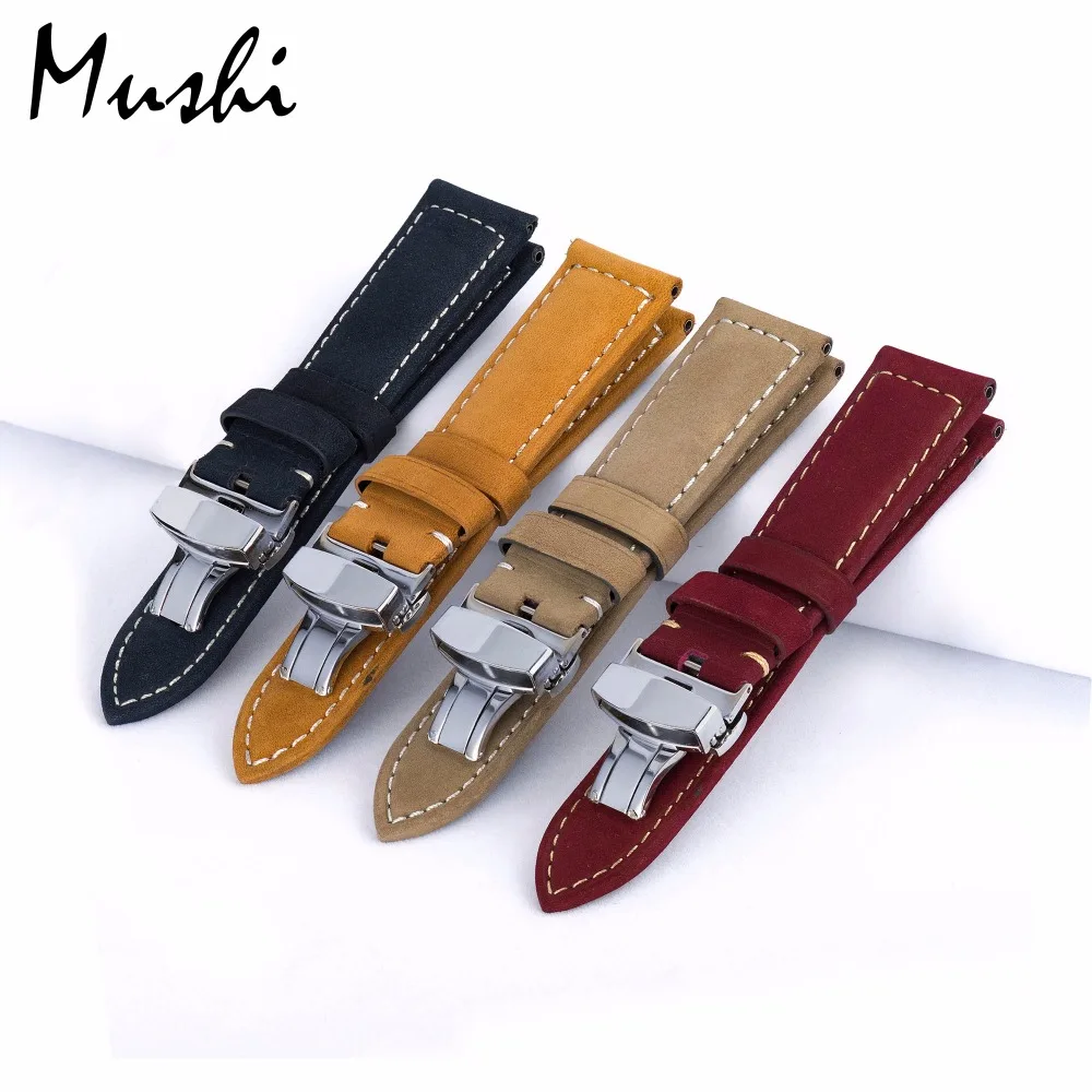 MUSHI Genuine Leather Watchbands Men Women with Butterfly Buckle Bands for Panerai Belt Stainless Steel Buckle 20 22 24 26mm MUSHI Genuine Leather Watchbands Men Women with Butterfly Buckle Bands for Panerai Belt Stainless Steel Buckle 20 22 24 26mm