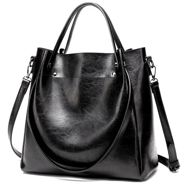 

Casual Large Capacity Women Tote Shoulder Bag PU Leather Ladies Bucket Handbag Messenger Bag Soft Shopping Crossbody Bag