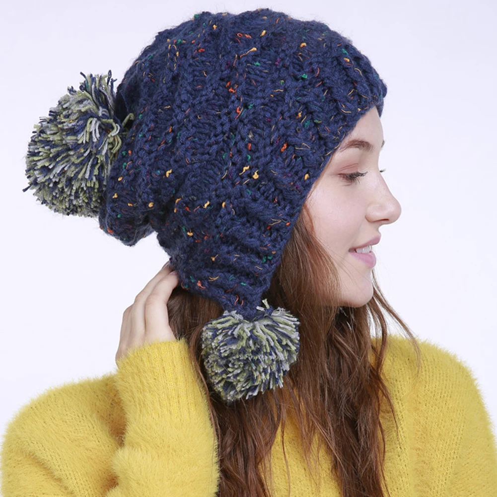 Модные зимние теплые Pom Бал Bobble Hat Для женщин вязаная шапка Кепки Рождественский